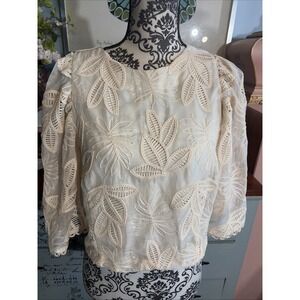 Ciebon Cropped Intricately Embroidered Romantic Blouse Sz L. Boho.
